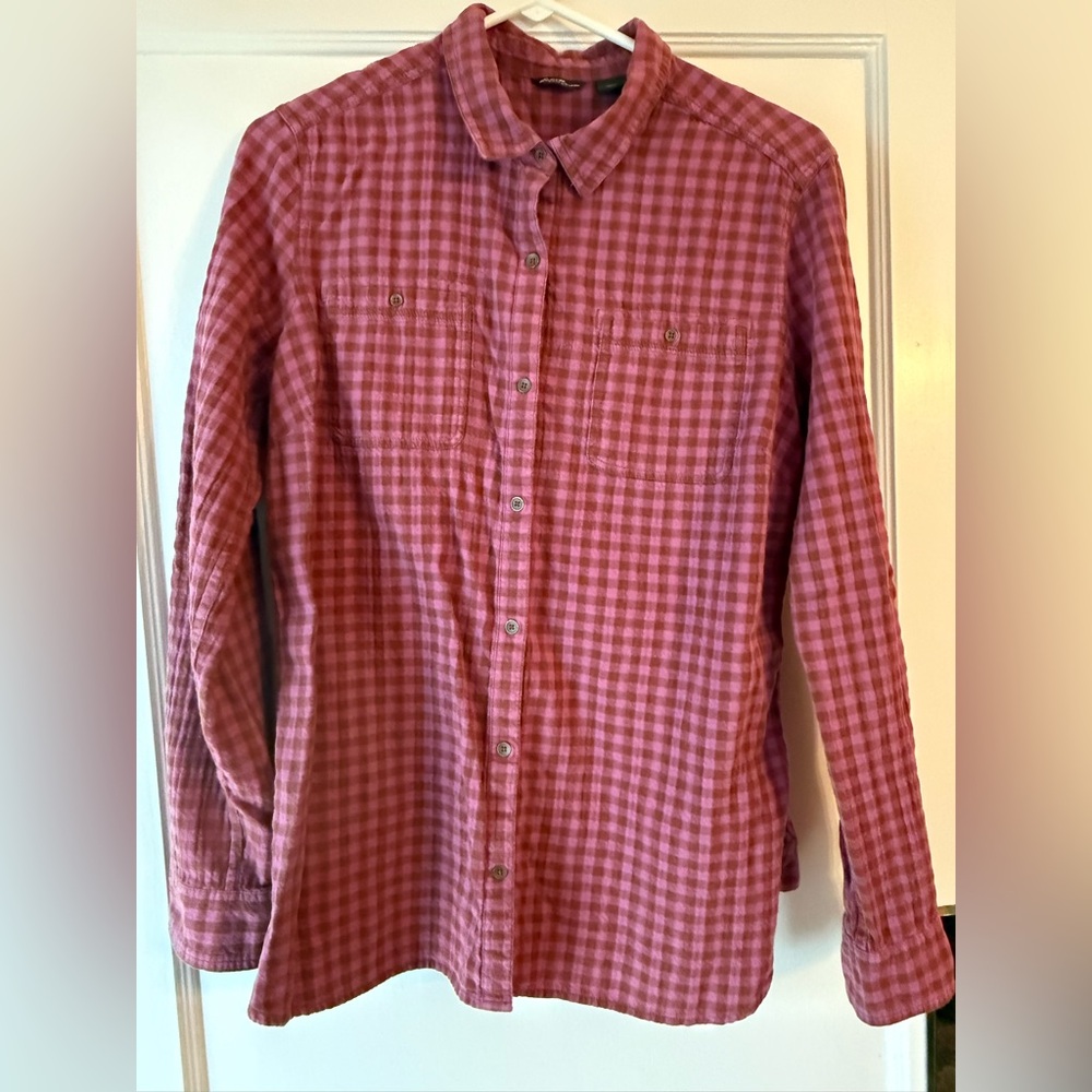 Eddie Bauer women’s flannel button down, LT (tall)